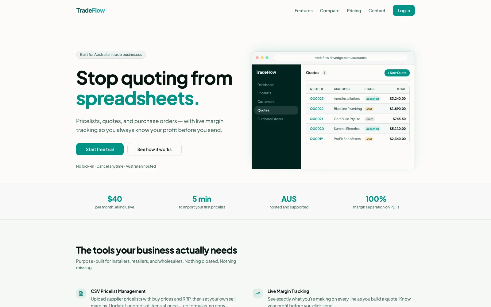Tradeflow website homepage